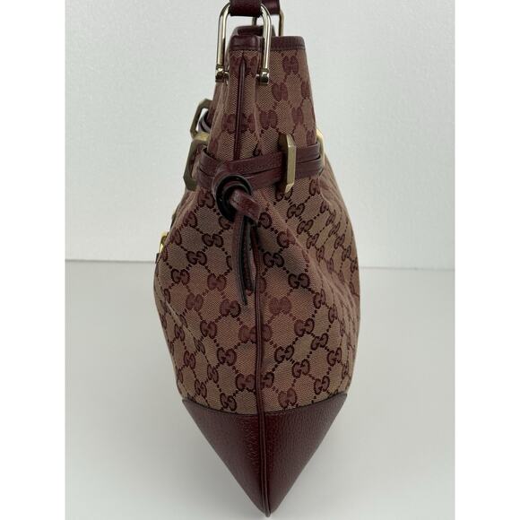 Gucci Horsebit Burgundy Canvas Drawstring Shoulder Bag Canvas - Picture 4 of 16